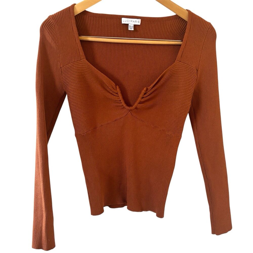 Womens Babydoll Blouse Size Med Brown Ribbed Y2K Bodycon Boho College City Party